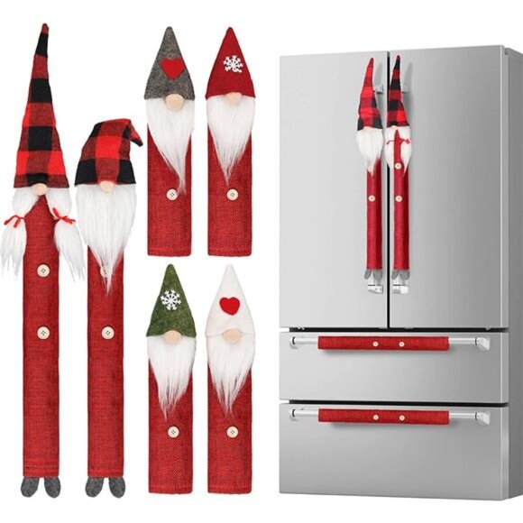 Christmas Refrigerator Handle Covers Set of 8, Swedish Tomte Kitchen Appliance - Picture 1 of 7